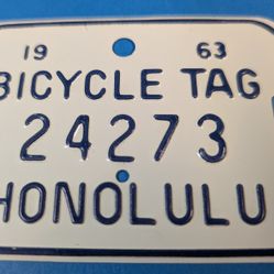 Hawaii 1963 bicycle Tag