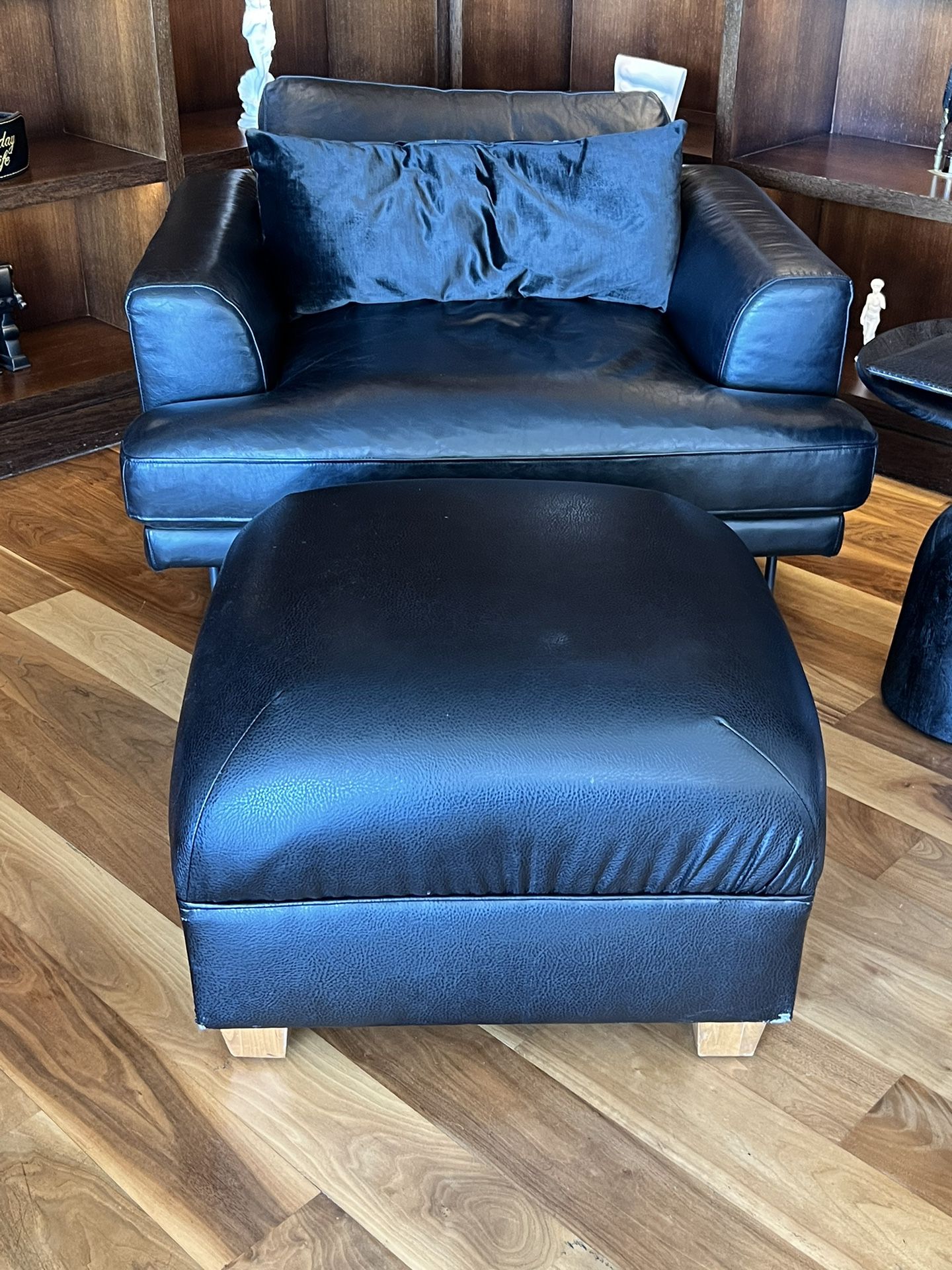 Roche Bobois Leather Chair + Ottoman, Set of 2 Pieces