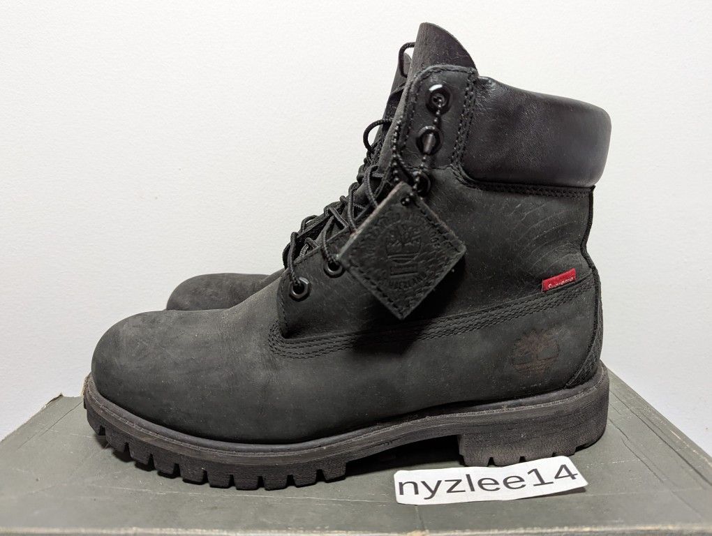 Supreme x Timberland 6 in Premium Black Boot Men's 8 6230A Waterproof