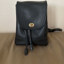 Super Cute Black Mini Vintage Coach Leather Backpack 