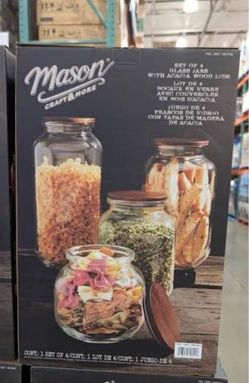 Mason Craft & More Glass Jars with Acacia Wood Lids (Set of 4)