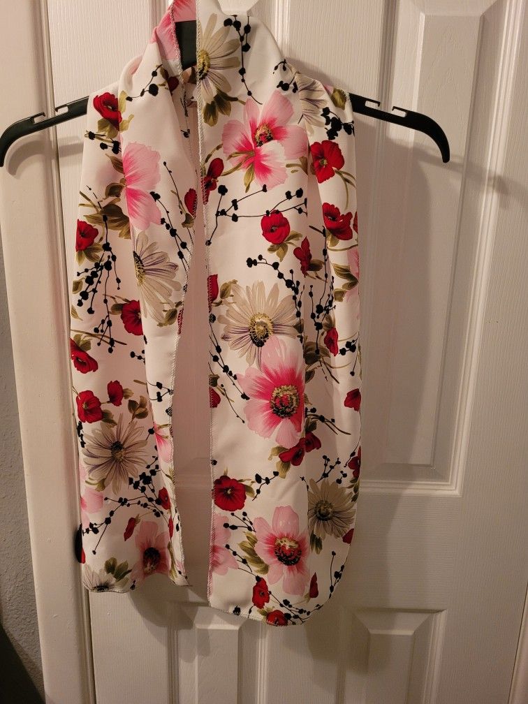 Handmade Traditional Red White Pink Floral Scarf