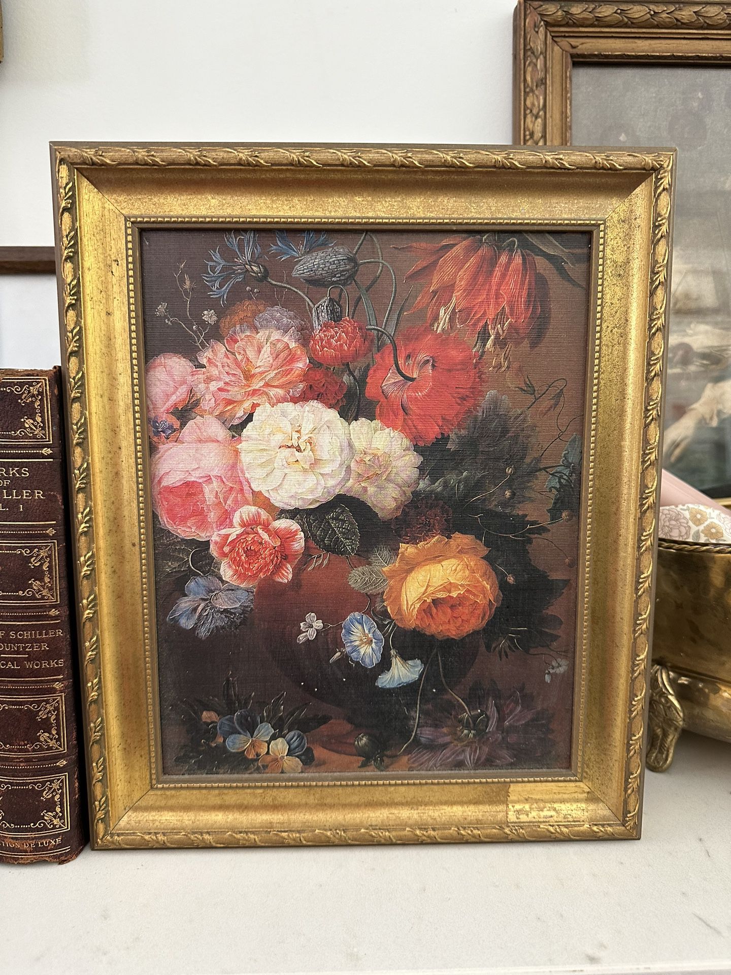 Vintage Flower Print In Gold Frame