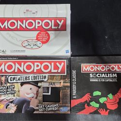 Monopoly Board Game Trio - Cheaters Edition, Socialism Edition, Sound Edition