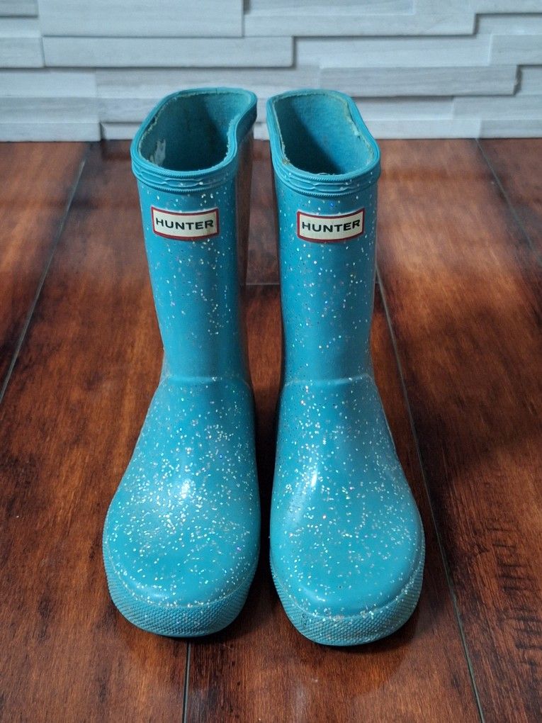 Hunter Kids' Original First Classic Giant Glitter Blue Rain Boots, Size 13