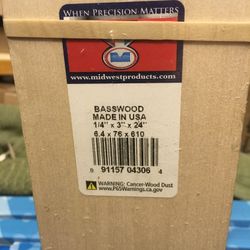 Midwest Basswood wood 1/4" x 3" x 24in (1)pc.