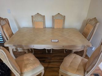Vintage French Provincial Dining Table & 6 Cane-Back Chairs – Extendable – $350 OBO
