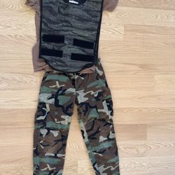 Paintball Outfit-camo Pants, Brown T-shirt And Vest 