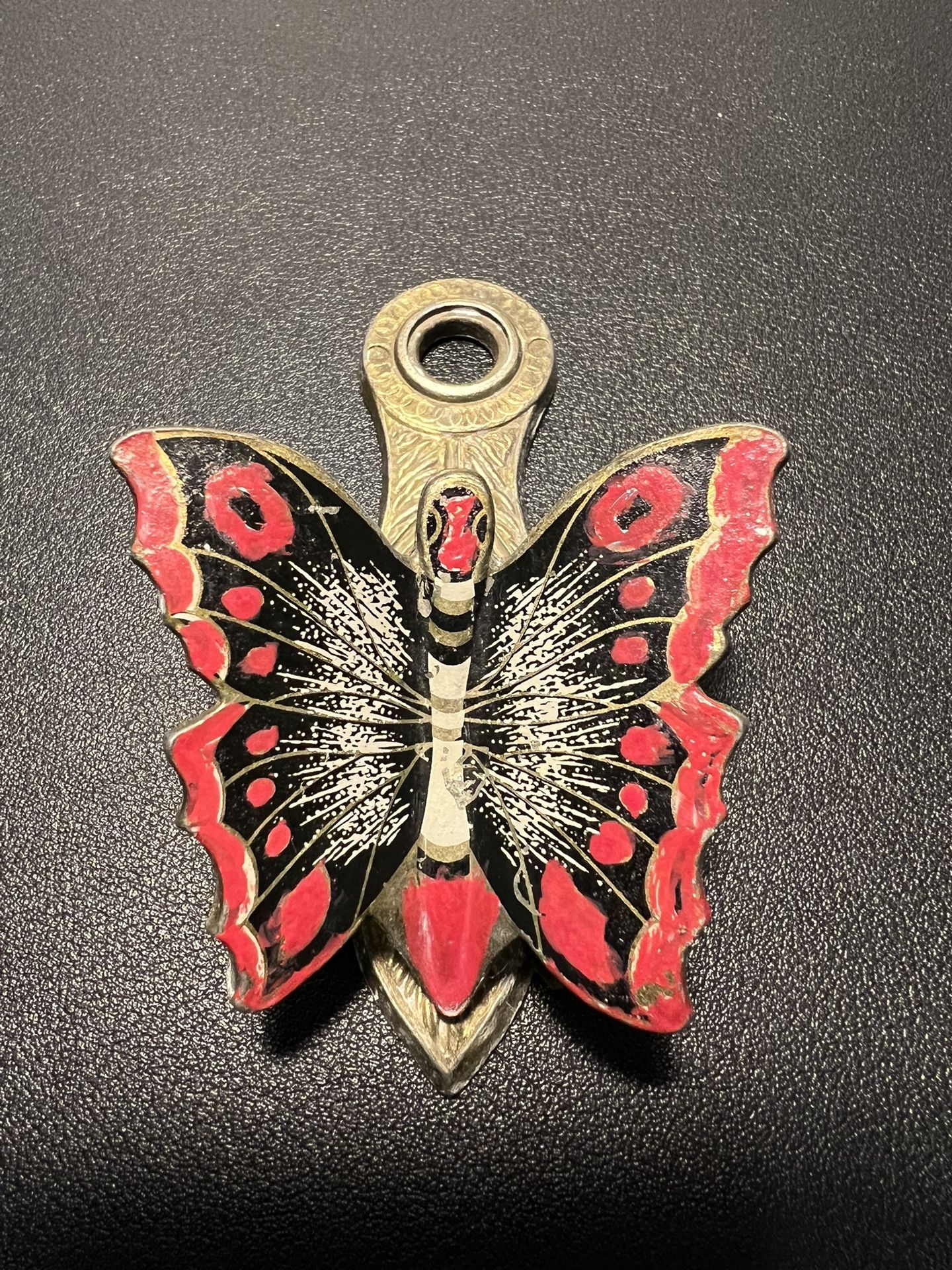 Allied Brass USA 1960s Butterfly Wall Hook Black Red Enamel Brass, 4.25”