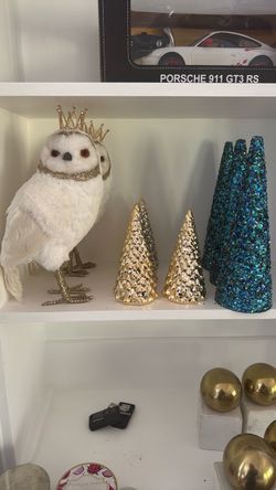 White Owl Christmas Decoration with Gold Crown