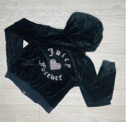 Juicy Couture Black Velour Zip Hoodie with Script Embroidery size small