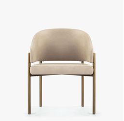 DINING CHAIRS - 4 AVAILABLE - Cream Suede Barrel Chairs with Brass Legs - BRAND NEW