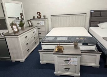 4 pc queen white antique bedroom set