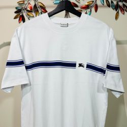 BURBERRY WHITE COTTON STRIPE T-SHIRT, NEW SEASON SS24 !!!