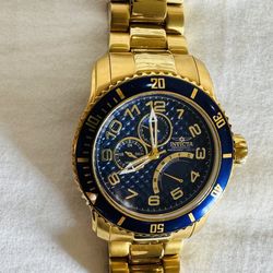Invicta Gold & Blue Men’s Watch – Stainless Steel – Great Condition