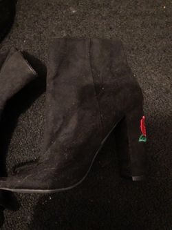 Black Rose Embroidered Open Toed Booties