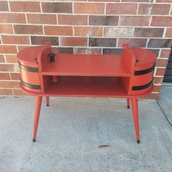 Vintage 1950'S Unusual Sewing Table/ Side Table with 1/2 Bucket Covered Storage  on Each Side.