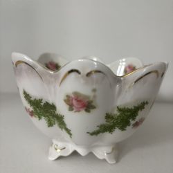 Vintage Floral Footed Porcelain Berry Bowl 