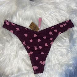 PINK Cotton Thong Underwear with Heart Print