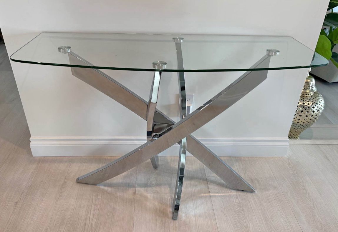 Glass Console Table With Silver Base