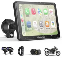 Carpuride W712DT PRO for Motorcycle CarPlay & Android Auto & TPMS - HD1080p Dash Cam, 7-inch Waterproof Rotatable Touchscreen for Navigation, Bluetoot