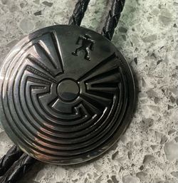 Navajo Sterling Silver Man In The Maze Bolo Tie