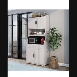 Antique White One-Body Style Pantry Storage Buffet Cabinet with Doors and Adjustable Shelves