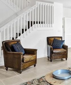Pair of Leather Accent Club Chairs – Like New
