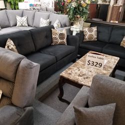 Brand New Black Linen 72" Sofa + 56" Loveseat 2PCs Set