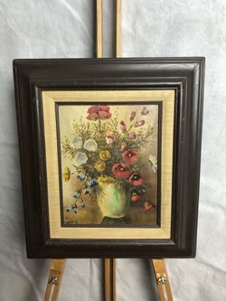 Floral Still Life Painting, Signed And Framed, Wood Frame, 8x10”
