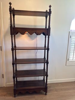 Vintage Wood Etagere Shelf with Built-in Light