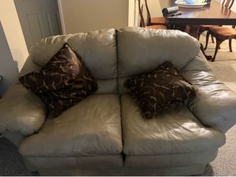 Grey/Taupe Leather Loveseat