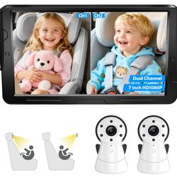 2 Kids Baby Car Camera Dual Monitor 7" Display 1080P Night Vision