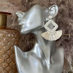 White Beaded Earrings