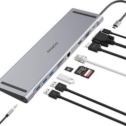 HOPDAY 10 In 1 Dual Display Laptop USB C Hub Dock For MacBook 