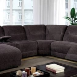 Brand New Grey Super Plush Chenille Reclining Sectional Sofa 
