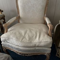 Carved White Beechwood French Louis XV Armchairs Circa 1940  set of 2