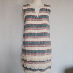 Anthropologie Holding Horses Slate Gray Striped Fringe Shift Dress ~ Size 10P