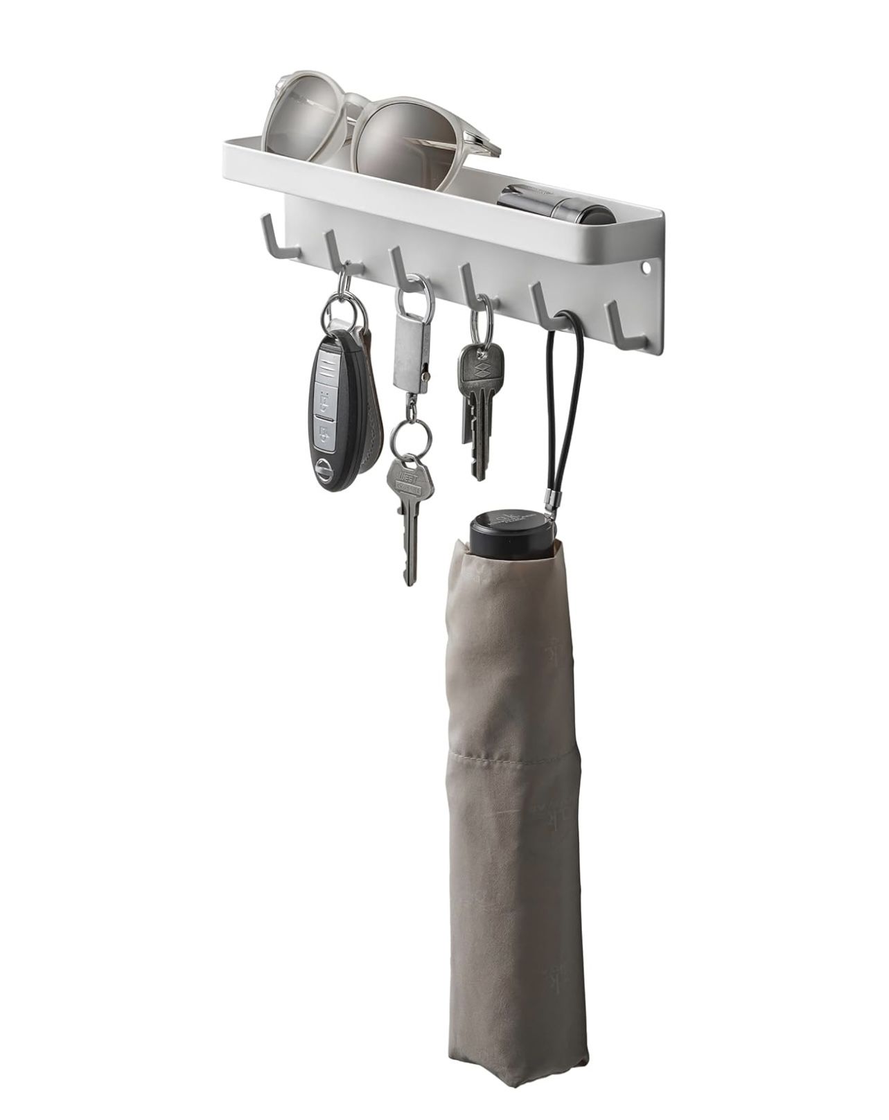 Magnetic Key Rack with Tray Steel One Size White