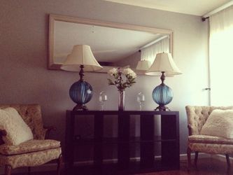 Vintage Hollywood Regency Blue Glass Mid Century Oversized Lamps