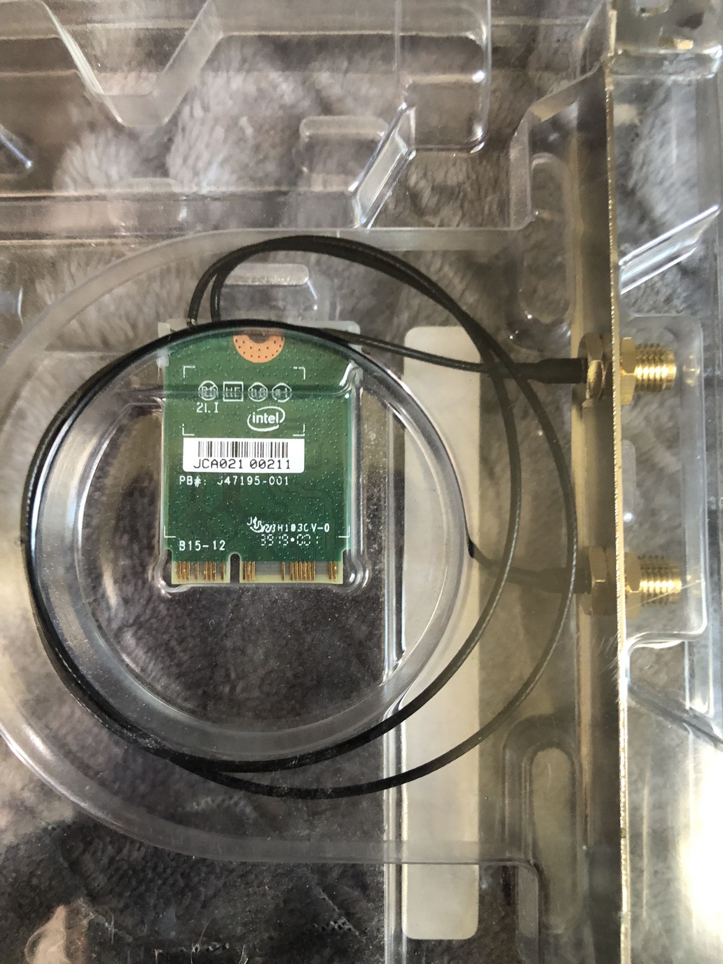 The image shows an Intel AX210 NGW WiFi 6E Wireless Card with Bluetooth 5.3 capabilities