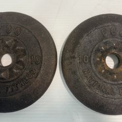National Fitness 10 lb (BFCO) Barbell Weight Plates, standard 1". Set Of 2