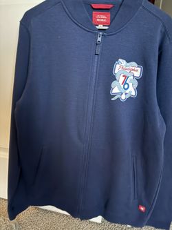 Men's blue Philadelphia 76ers warm-up zip up jacket