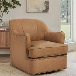 Fazio Genuine Leather Swivel Barrel Chair