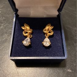 CZ Pear Dangle Pierced Earrings