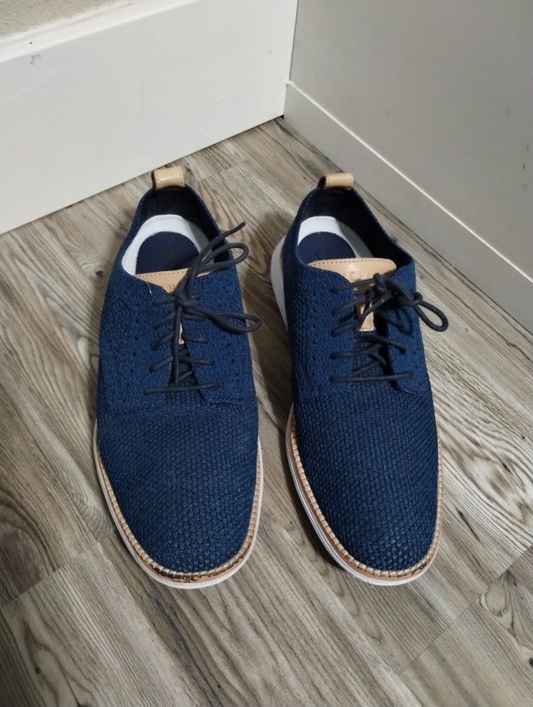 Cole Haan Original Grand Plain Toe Blue Knit Oxford Shoes C29733 Mens Size 7.5
