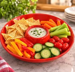 Italian Red Ceramic Chip & Dip Serving Platter