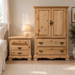 2-Piece Wood Bedroom Set – Armoire + Nightstand