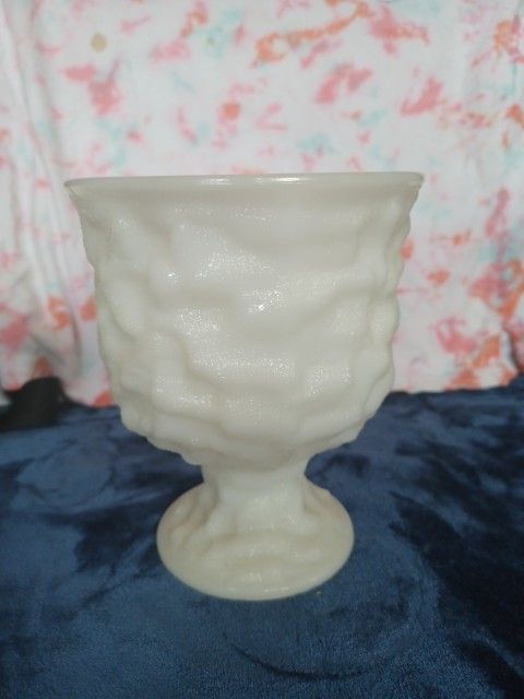 Vintage E O BRODY Co Milk Glass Crinkled Pedestal/ Vase