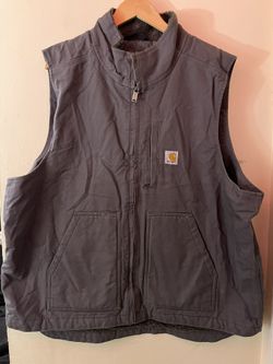 Carhartt Charcoal Grey Sherpa Lined Canvas Vest Men’s Size XL Loose Fit 